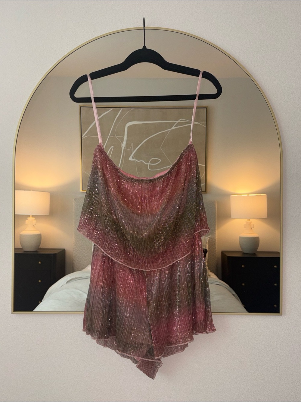 Wild Honey Pink Ombre Metallic Layered Mini Skirt